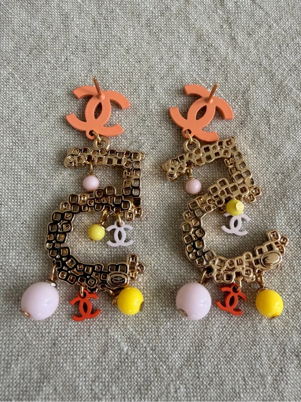 CHANEL CC Logo Colorful Charm Statement Earrings